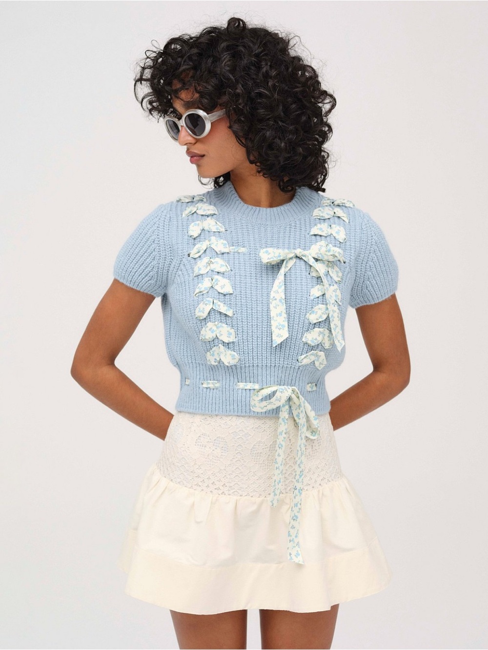 NWT (L) For Love & Lemons "Rosie Ribbon" Chunky Ribbons Knit Sweater Tee
